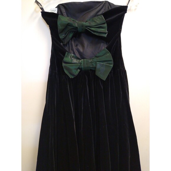 Vintage Laura Ashley 80s 90s Darted Bow Keyhole Back Strapless Black Velvet Gown - Picture 1 of 9